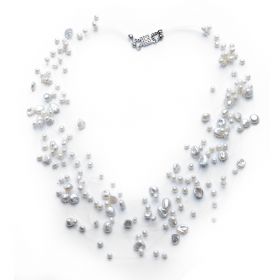 Charming Natural White Illusion Floating Pearl Necklace 17 inch