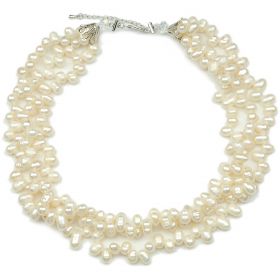 Unique Fashion 6-7mm White Freshwater Cultured Pearl Women's 3 Multi-Strand Necklace