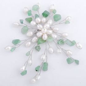 Freshwater White Pearl Brooch Green Aventurine FPB003