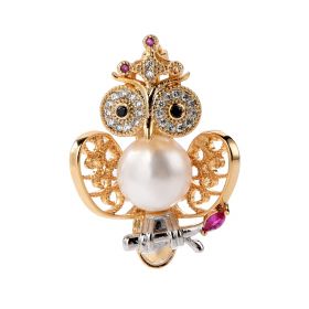 Cute Animal Owl Pin Brooch with White Pearls for Women Girls Jewelry Accessories