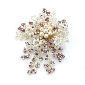 Luxury Radial White Pearls Purple and Clear Crystal Brooch Handmade for Ladies