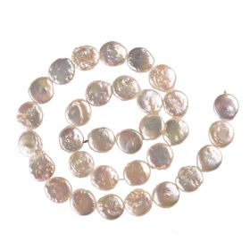 Natural 12mm White Coin Freshwater Cultured Pearls Strand DIY Loose Beads 15"