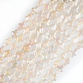 White Cultured Irregular Cross Shape Baroque Freshwater Pearls Beads Strand