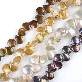 Baroque Coin Shape Cultured Freshwater Pearls Strand for Handmade Beach Jewelry