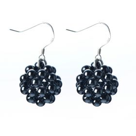 Handmade Ball Earrings Round 4mm Black Hematite Beads 925 Silver Hook 