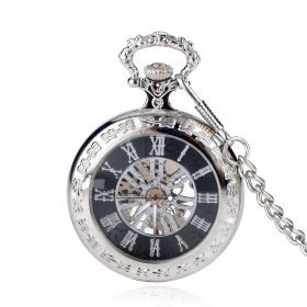 Classic Collection Antiqued Silver Case Mechanical Pocket Watches with Chain