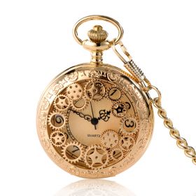 Wonderful Hollow Gears Pocket Watch Quartz Movement Gold 