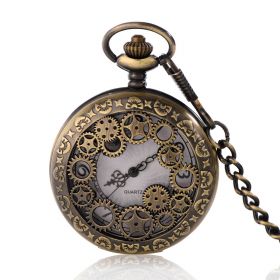 Classic Hollow Gears Pocket Watch Quartz Movement Vintage Bronze