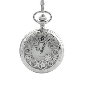 Outstanding Silver Hollow Gears Pocket Watch Quartz Movement 