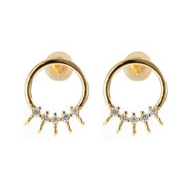 Gold Plated Round Circle Stud Earrings Jewelry Supplies Findings Rhinestone Ear Studs