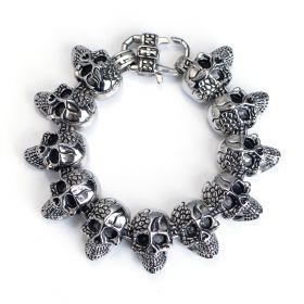 Gothic Skull Biker Men Bracelet Vintage Stainless Steel Heavy