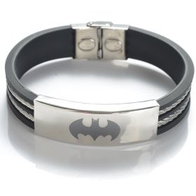 304 Stainless Steel Cable-tows Black Rubber Batman Bracelet