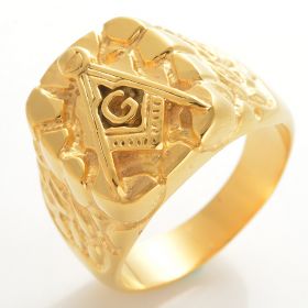 Masonic Ring Rugged Nugget Gold Plated Stainless Steel