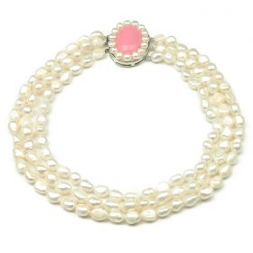 Three Rows 8-9mm Nugget White Freshwater Pearl Necklace for Ladies's Elegant Jewelry