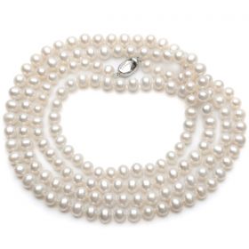 AAA 7-8mm Off-Round White Pearl Rope Long Necklace 48 Inch N2573