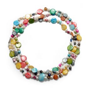 Fashion 60 Inch Multi-color Shell & Freshwater Pearl Long Necklace