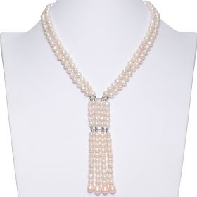 Pink Cultured Freshwater Pearl 2-Strand Elegant Tassel Necklace