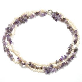 White Nugget Pearl Amethyst Chip 3 Strand Necklace For Women Fashion Jewelry