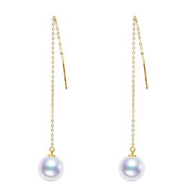 18 K Gold Threader Ear Line Akoya Pearl Drop Dangle Earrings Multiple Ways of Wearing for Women