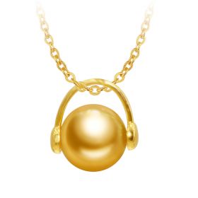 Elegant and Modern 18K Solid Yellow Gold South Sea Pearl Pendant in Headset Shape Design