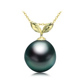 Classic Single Black Saltwater Tahitian Pearl Pendant in 18k Yellow Gold 11-12mm