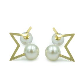 Charm 18K Gold Five-point Star Model Earring Stud with Pearls for Ladies Ornaments