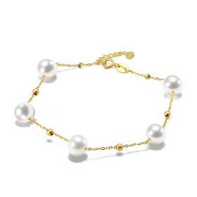 Women Jewelry 18K Gold Bracelet with 7-7.5mm Saltwater Pearls Fashion Ornaments