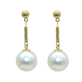 High Quality 18K Gold Long Dangle Earrings with 8-9mm Saltwater Pearl Drop Earring Jewelry