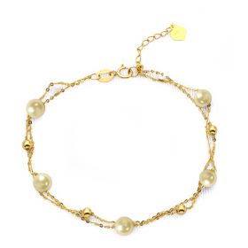 Gold Akoya Pearl Bracelets For Women Fashion Double Layer 18k Gold Chain Bracelets