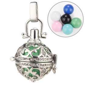 Harmony Chiming Ball Pendant Bead Cage Locket Hollow Carved Clear Rhinestone