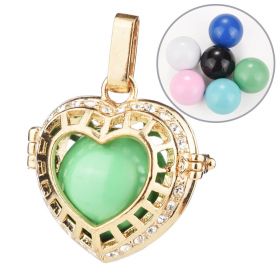 Women Harmony Bola Ball Locket Cage Hollow Out Love Heart Rhinestone Pendant