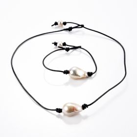 Single Baroque Freshwater Pearl Hand Knotted on Leather Cord Necklace Bracelet Jewelry