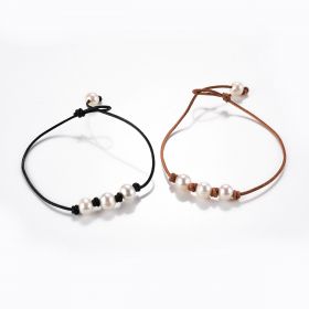 Hand-knotted Triple Freshwater Pearl Single Stranded Leather Anklet Beach Jewelry