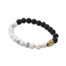 White Howlite and Lava Rock Healing Stone Energy Bracelet for Men