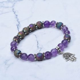 Amethyst Lava Rock Stone Beaded Elastic Diffuser Bracelet Yoga Charms Bracelet