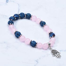 Blue Lava and Pink Chalcedony Stone Yoga Charm Bracelet