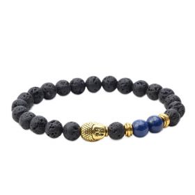 Men's Lava Rock and Lapis Lazuli Stone Diffuser Bracelet with Buddha Head Charm