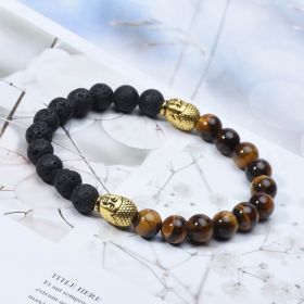 Tiger's Eye & Black Lava Bead Stretchy Diffuser Bracelet for Men 8"