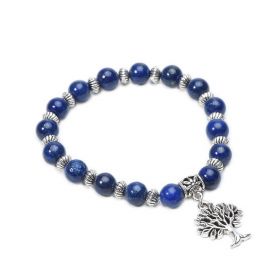 Lapis Lazuli Beaded Tree of Life Charm Stretch Bracelet Third Eye Chakra Yoga Jewelry