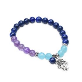 Hamsa Hand Amethyst Lapis Lazuli Chakra Healing Bracelet