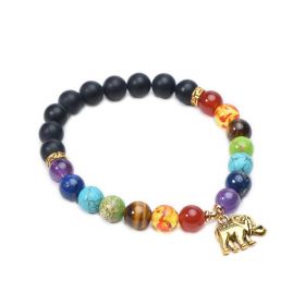 Black Onyx 7 Chakra Stone Yoga Meditation Healing Bracelet Elephant Charm