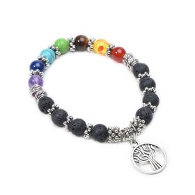 Lava Stone 7 Chakra Tree of Life Charm Yoga Bracelets