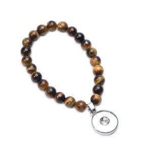 19cm Tiger Eye Gemstone Beaded Snap Button Bracelet (Drop Attachment)