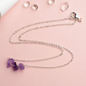 Chic 925 Sterling Silver Chain Necklace with Irregular Shape Amethyst for Girls Gift