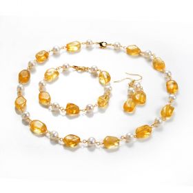 Stylish Citrine and Pearl Necklace,Bracelet,Earrings Set for Women