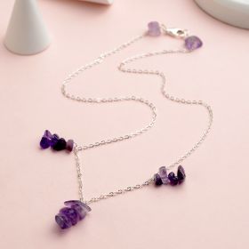 Romantic Nugget Amethyst Pendant 925 Sterling Silver Chain Necklace Jewelry for Women Gifts