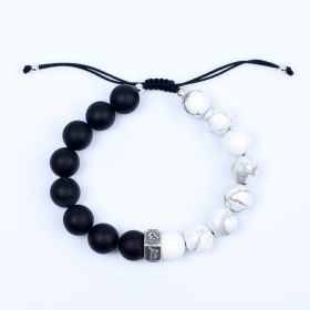 Black Frosted Stone Beads and White Turquoise Chakra Energy Bracelet Yoga Jewelry 7 inch Adjustable