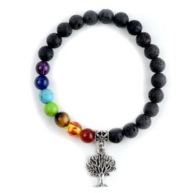 7 Chakra Healing Meditation Lava Rock Beads Bracelet Tree of Life Charm Yoga Prayer Bracelet