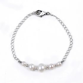 Simple Stylish 925 Silver Freshwater Pearl Bracelet for Girls 7 inch