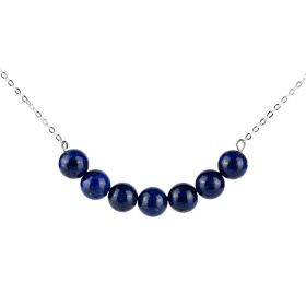 Lapis Lazuli Bar Necklace Round Blue Stones Chain Simple Tiny Jewellery 18 inch